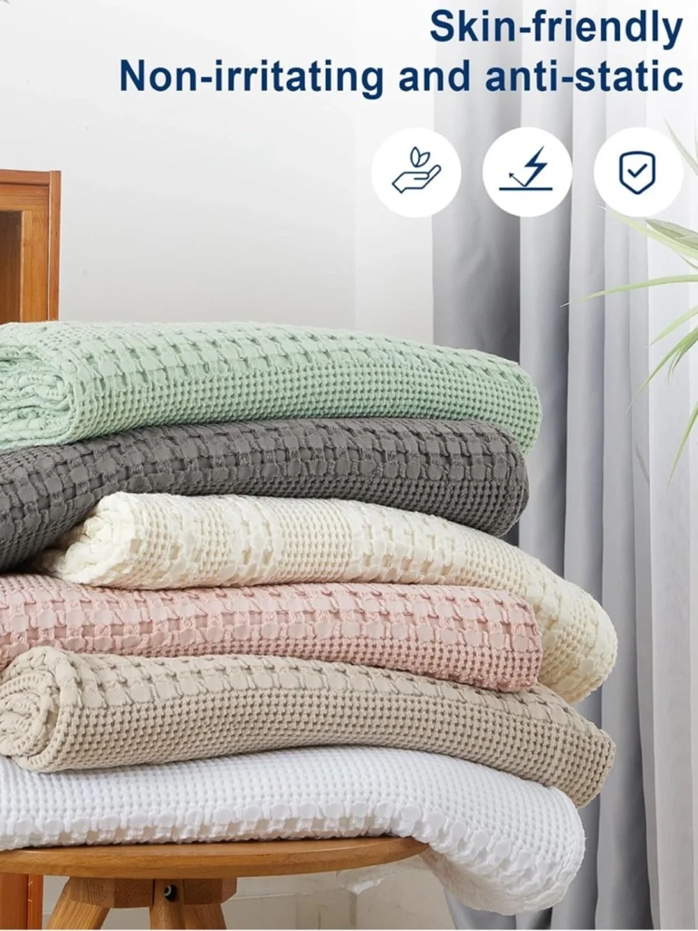 new Cream Waffle-Textured Throw Blanket - Soft Home Bedding - Picture 7 of 9